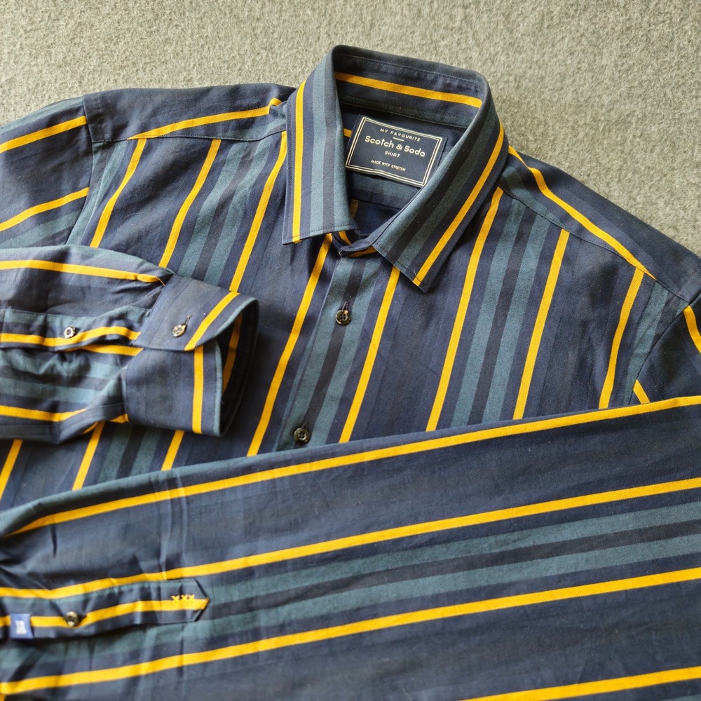 Scotch & Soda Mens Slim Fit Striped Button Down Shirt Stretch Size Medium